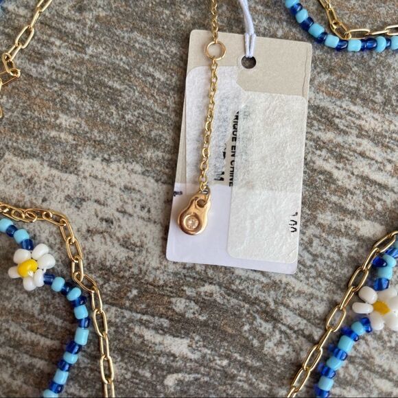 BP Bead and Pendant Layered Necklace Blue Multi Pink Gold - Picture 3 of 4